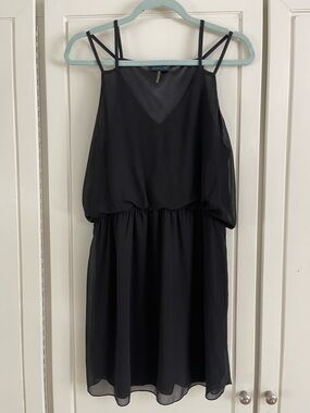 Cals Black Double-Strap Chiffon Mini Dress